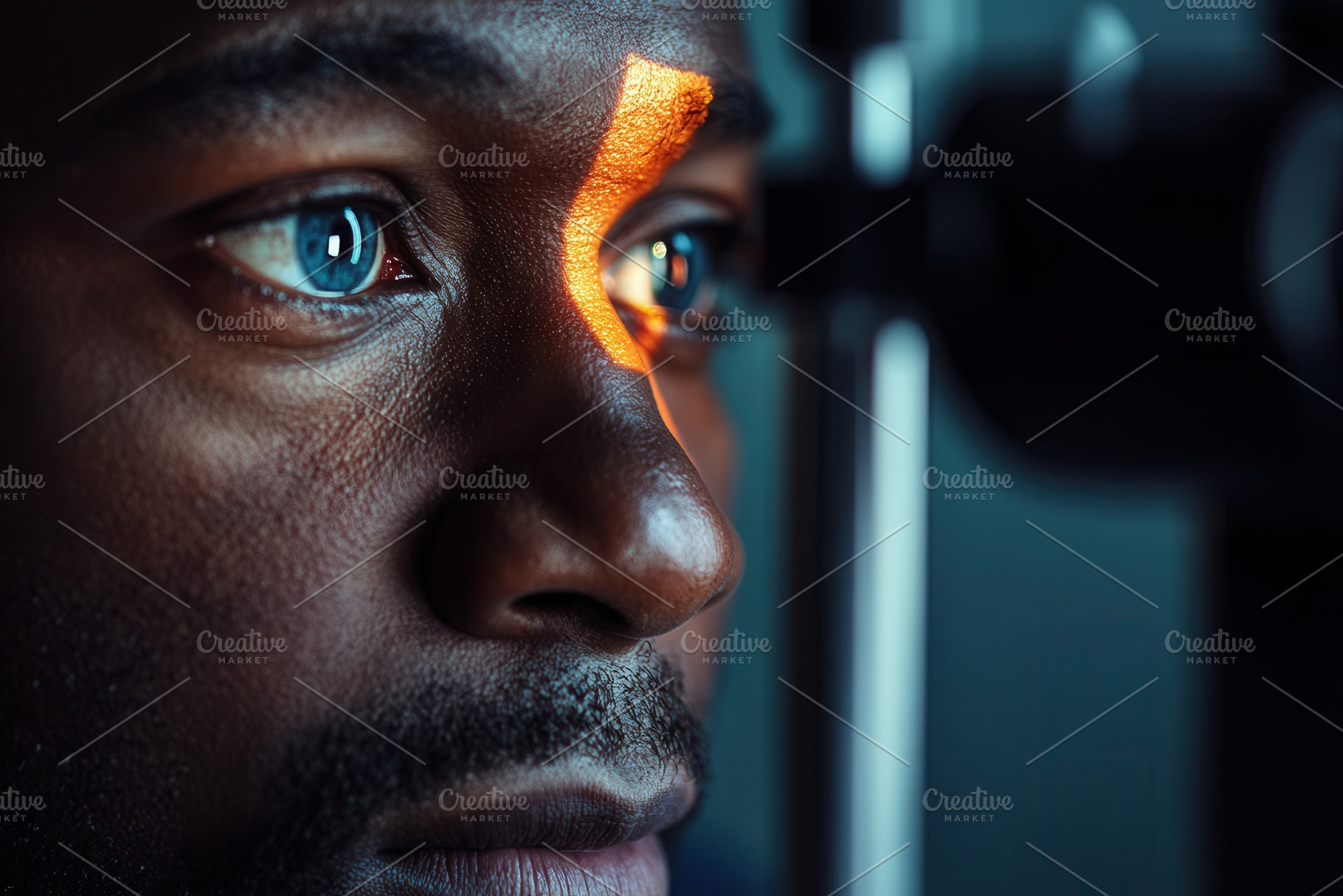 Eye exam under dramatic lighting, a Photo by Pavel_design
