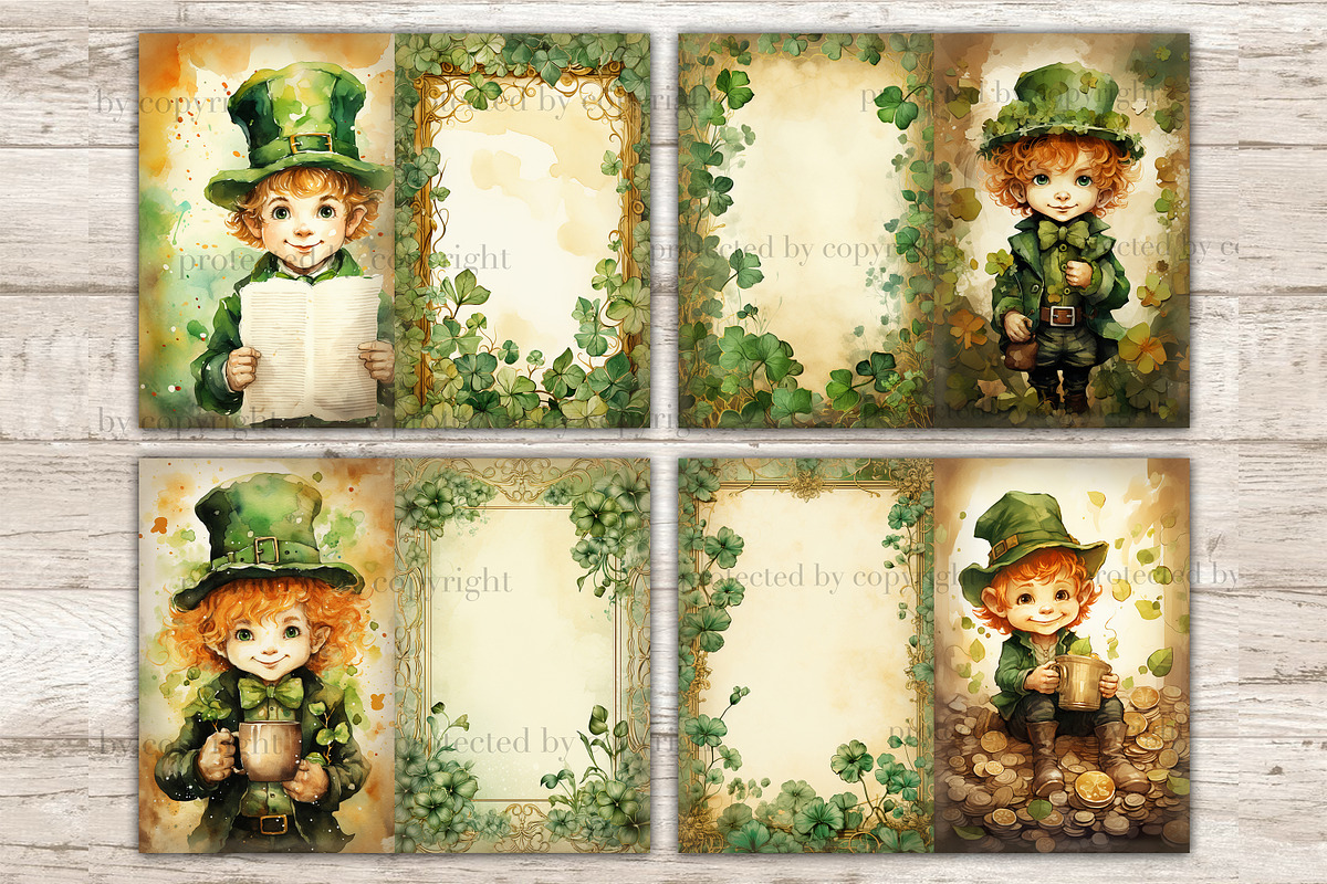 Cute Leprechaun Junk Journal Pages, a Seasonal Illustration by GlamArtZhanna (Photo 3 of 10)