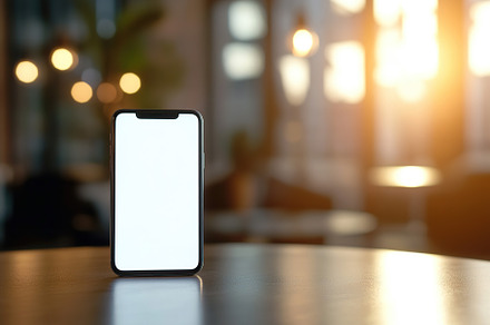 Smartphone on table with warm evening light in cozy interior, a Technology Photo by AlyaAnd
