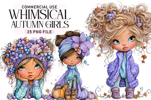 Whimsical Autumn Girls Clipart, a Seasonal Illustration by Daily.Designs