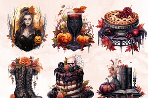 Watercolor Gothic Fall Clipart