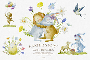 Easter Story. Cute Bunnies.