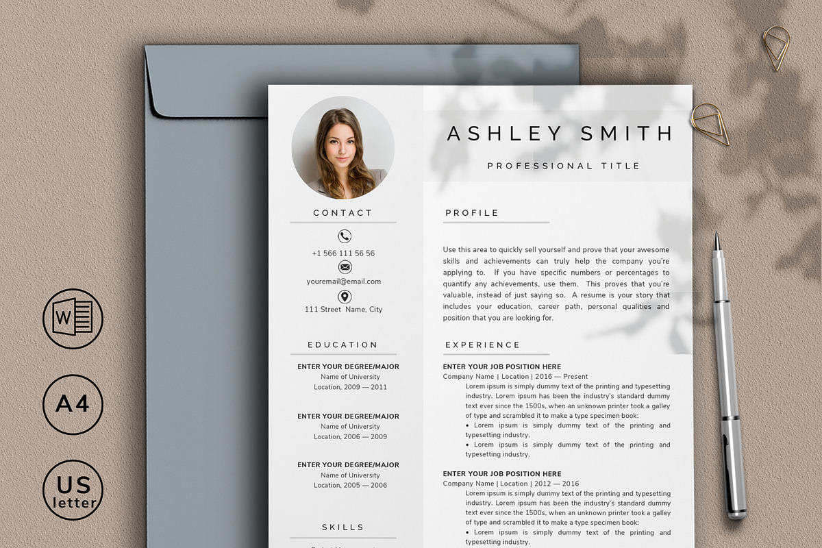 Resume template with photo / CV, a Resume Template by UResume (Photo 1 of 7)