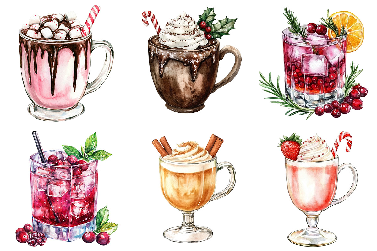 Christmas Drinks Watercolor Clipart, a Seasonal Illustration by CitraGraphics (Photo 5 of 6)