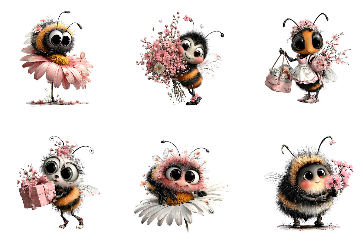 Whimsical Spring Bee Clipart PNG, an Illustration by CreationArt (Photo 3 of 7)