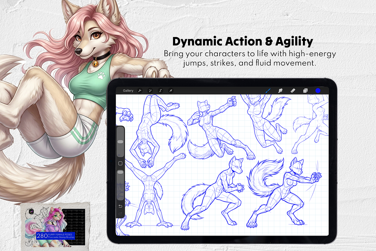 Furry Base Procreate Stamps, a Brush Add-On by Selentaori Studio (Photo 7 of 17)