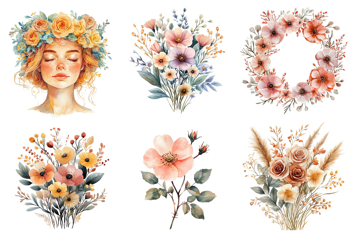 Boho Spring Floral Clipart PNG, an Illustration by SinaCreation (Photo 4 of 5)