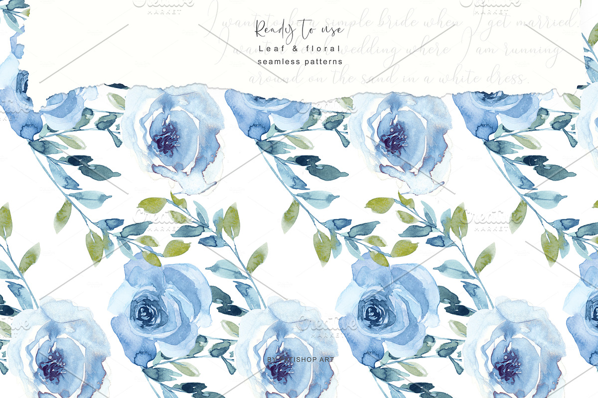 watercolor hand painted blue florals, an Illustration by Patishop Art (Photo 7 of 9)