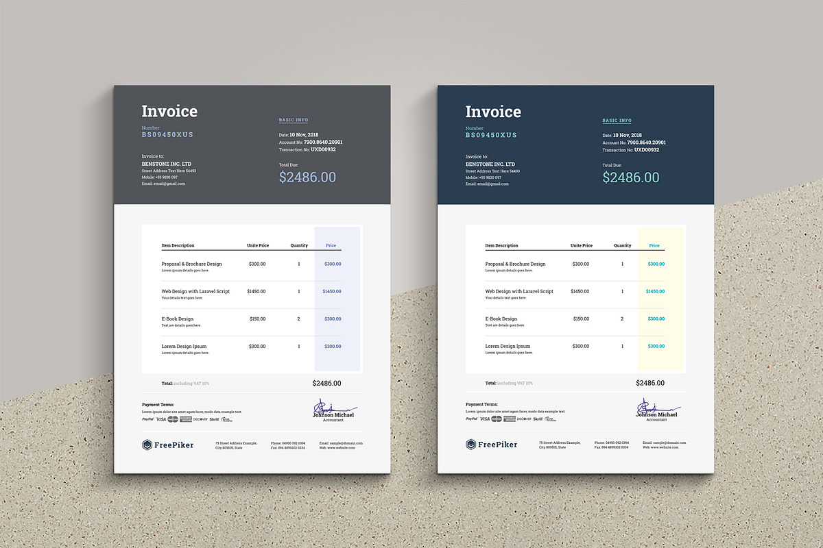 Minimal Excel Invoice, a Stationery Template by GoldenPixelStudio