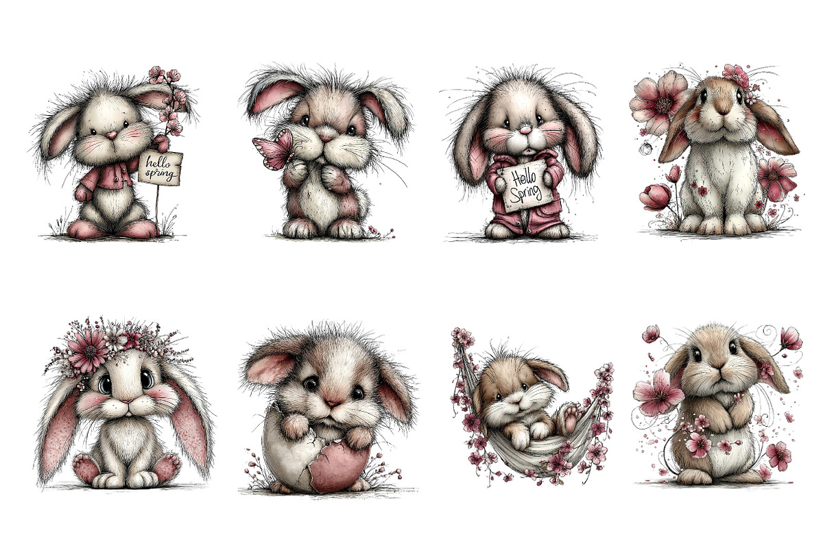 Whimsical Spring Bunny Clipart, an Illustration by Dream Creation (Photo 7 of 7)
