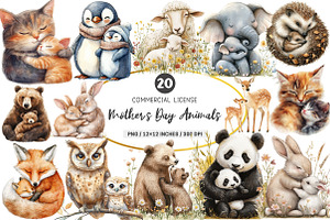 Cute Mother's Day Animals Clipart, an Illustration by SinaCreation