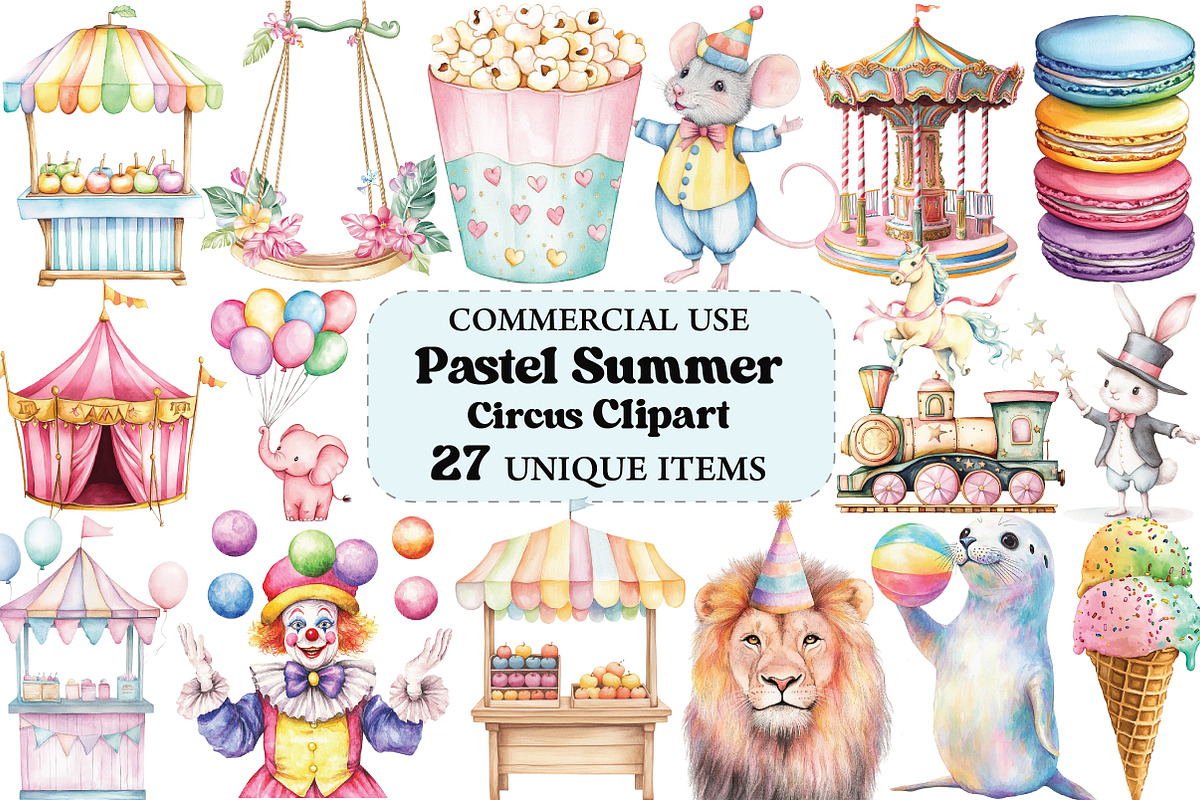 Pastel Summer Circus Clipart, an Illustration by Craft Nest (Photo 1 of 5)