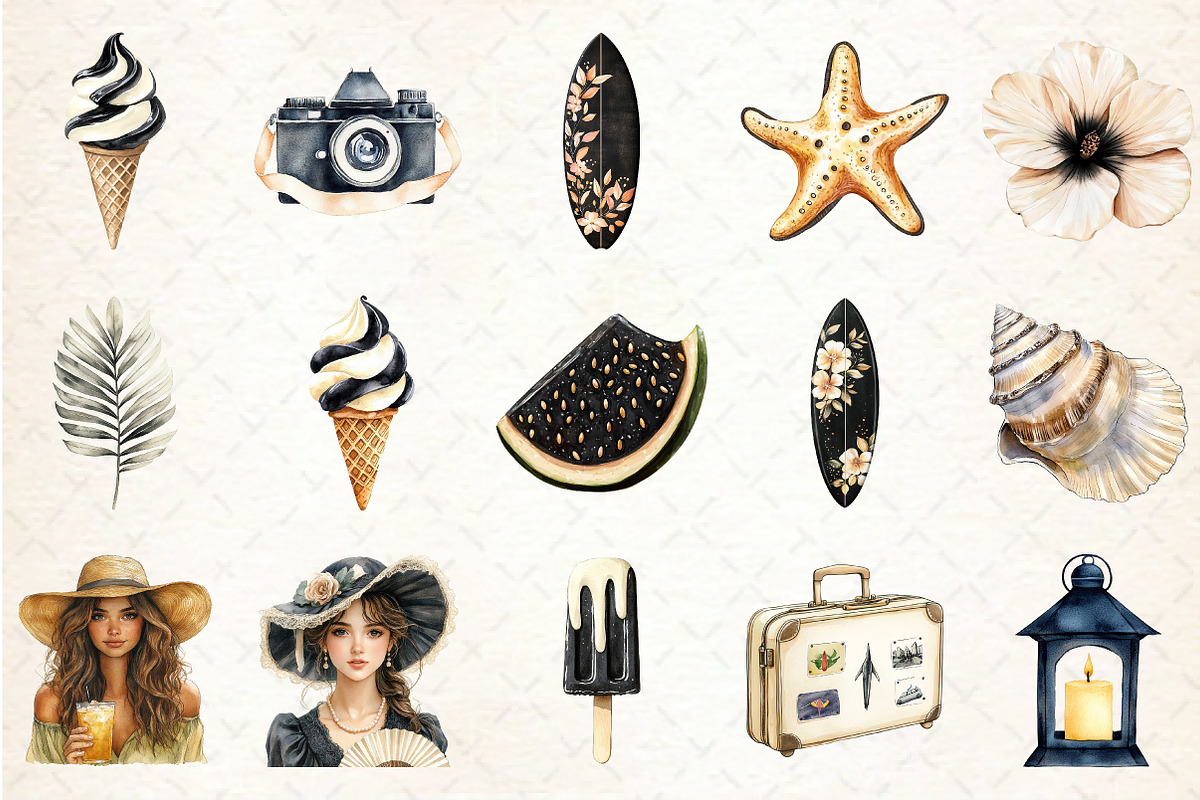 Ivory and Black Hello Summer Clipart, an Illustration by Rose Art (Photo 2 of 4)