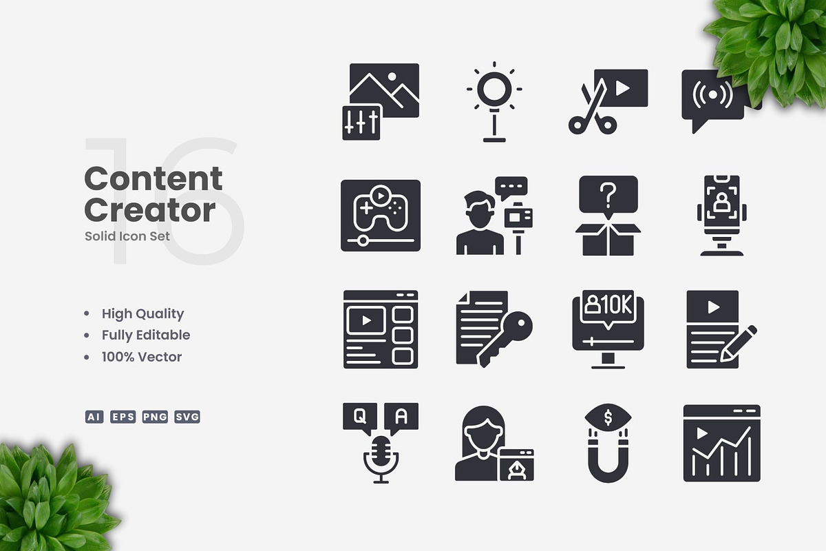 Content Creator2 Solid Icons, an Icon by Upnowgraphic