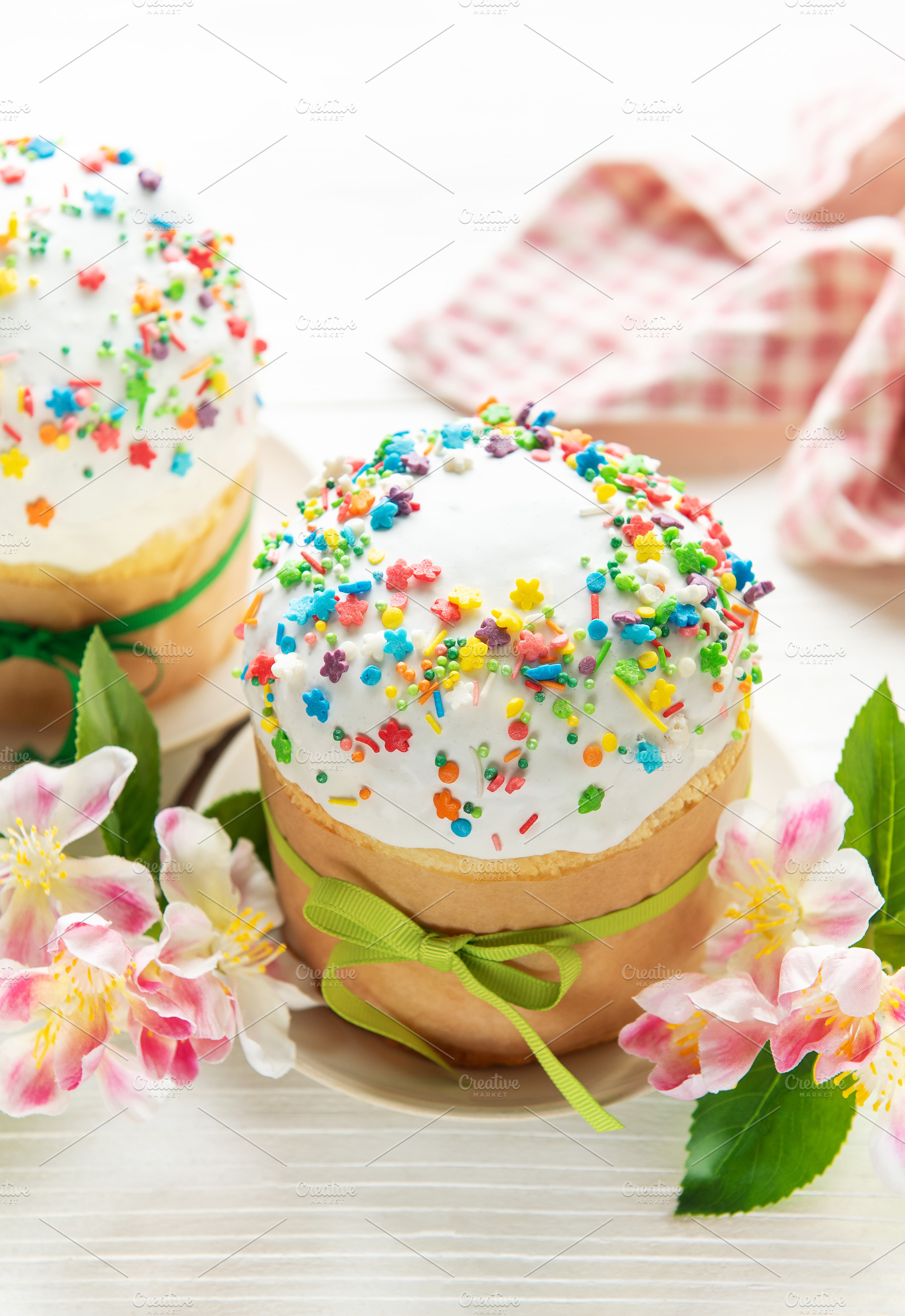 Traditional easter cakes decorated with colorful sprinkles and s, a Holiday Photo by Olena Rudo