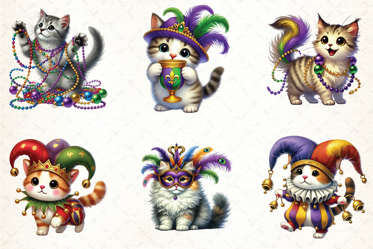 Mardi Gras Cute Cats Sublimation, an Illustration by DreamCafeArt (Photo 3 of 3)