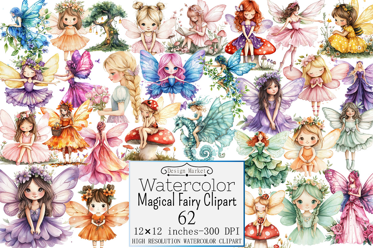 Watercolor Magical Fairy Clipart, a Seasonal Illustration by Design Market (Photo 1 of 5)