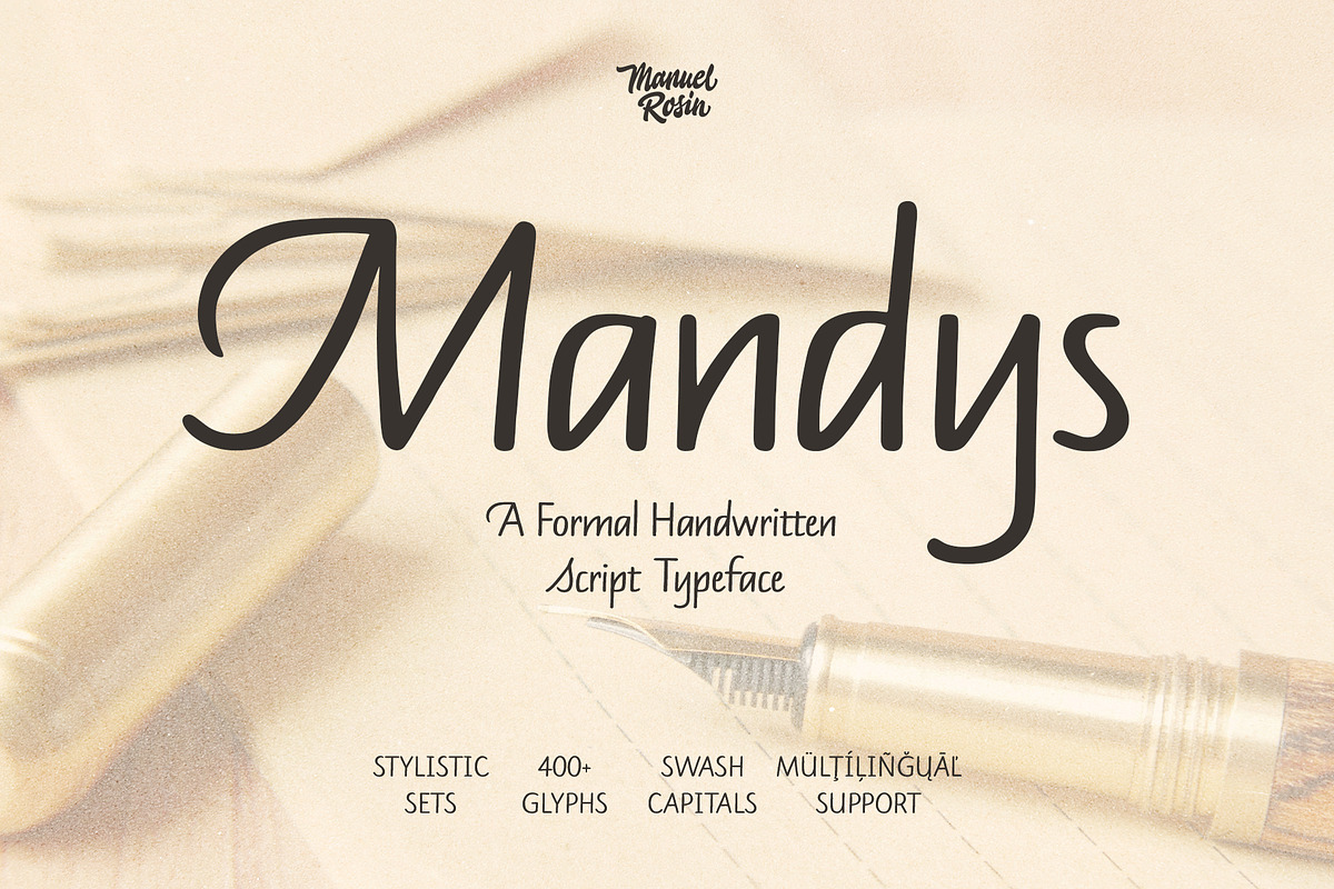 Mandys - Formal Handwritten Typeface, a Handwritten Font by ManuelRosin (Photo 1 of 13)