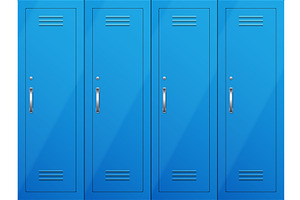 Gym lockers. Blue cabinets in gym