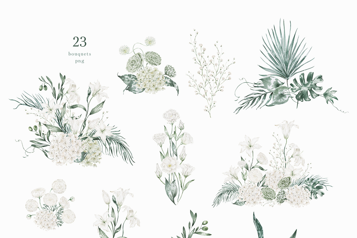 White flowers and tropical leaves, an Illustration by astelenadesign (Photo 5 of 14)