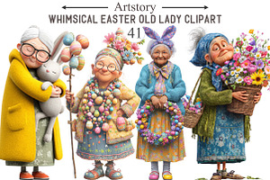 Whimsical Easter Old Lady Clipart, an Illustration by designcity5