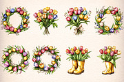 watercolor tulip flower clipart, an Illustration by GatewayDesign (Thumbnail 3 of 9)