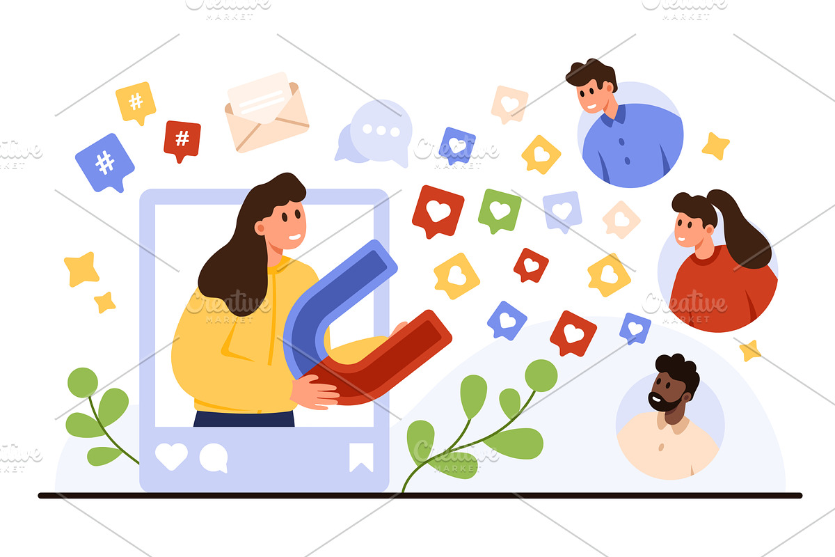 Influencer Attracting Social Media, a Technology Illustration by Flashvector