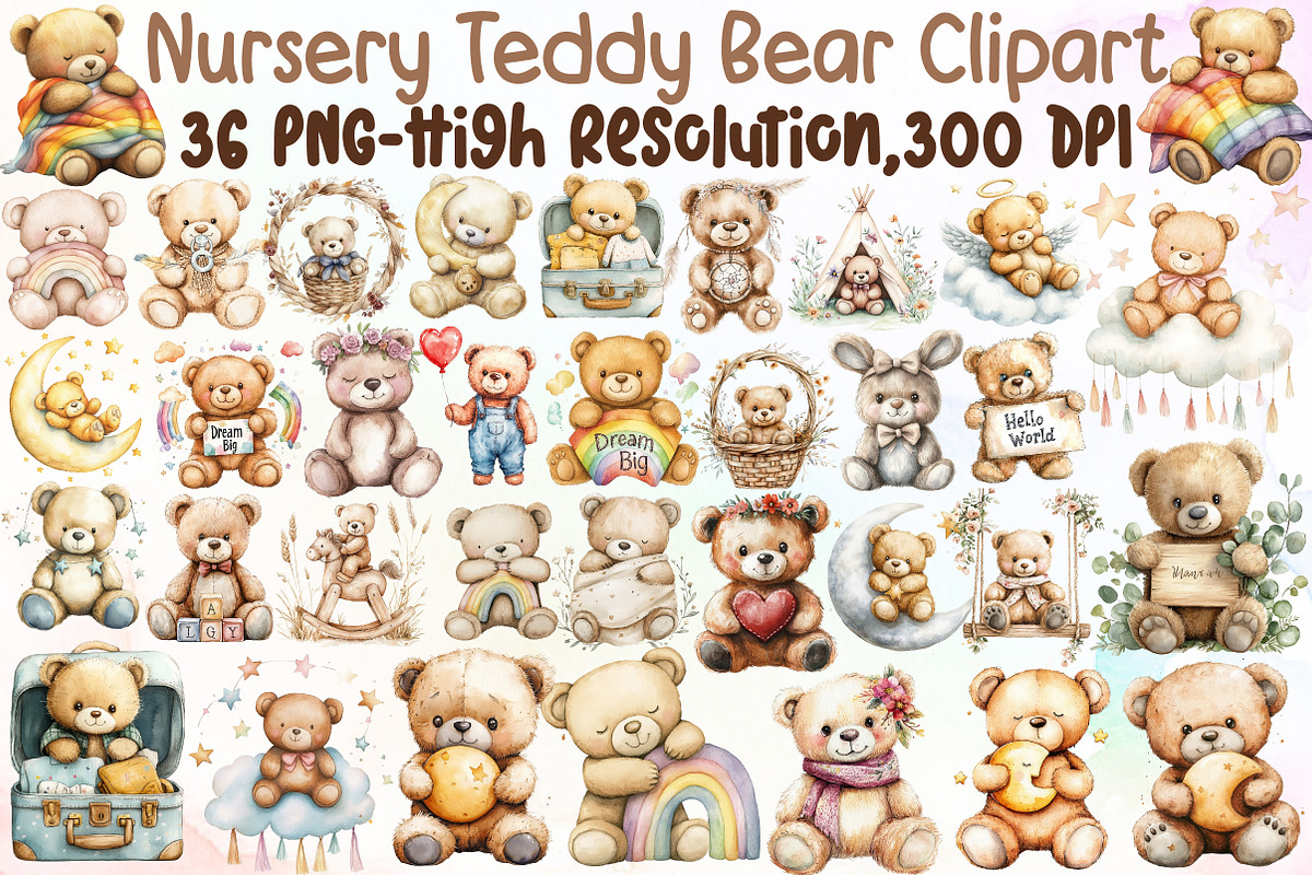 Nursery Teddy Bear Clipart,Boho Clip, an Illustration by Sublimation Artist (Photo 1 of 6)