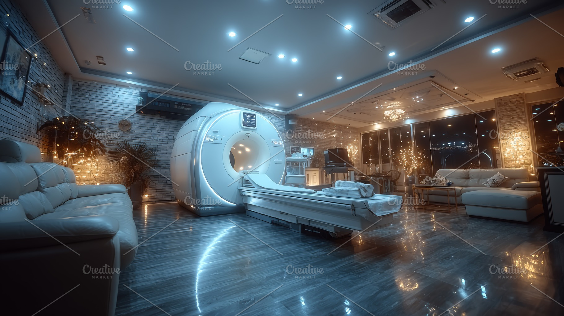Modern MRI scan room with ambient lighting and comfortable seating area, a Health & Medical Photo by AS photostudio