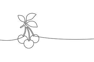 Continuous line drawing of cherry, a Food Illustration by GraphiShop