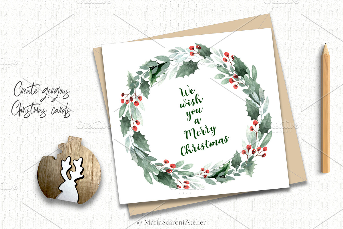 Watercolor Christmas Collection, a Decorative Illustration by MariaScaroniAtelier (Photo 3 of 11)