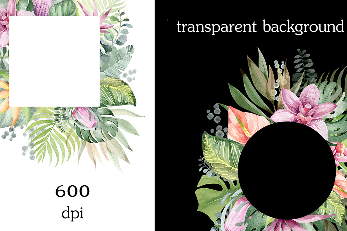 FLAMINGO & FLOWERS  tropical set, a Decorative Illustration by LenArt (Photo 10 of 18)
