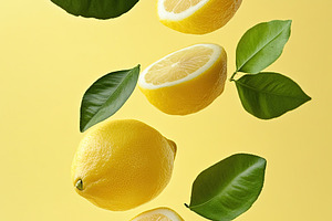Fresh yellow lemons and green leaves create a vibrant kitchen display on a sunn, a Food & Drink Photo by AlyaAnd