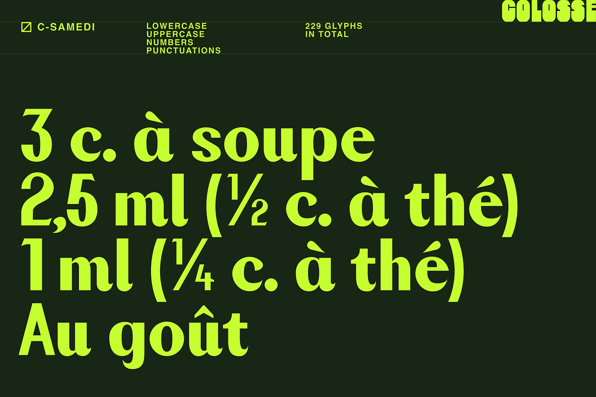 c-samedi display typeface, a Sans Serif Font by Colosse Foundry (Photo 6 of 6)
