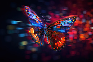 A Butterfly With Multiple Pixels Vivid Color, Generative AI