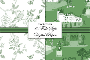 Green Toile De Jouy Patterns