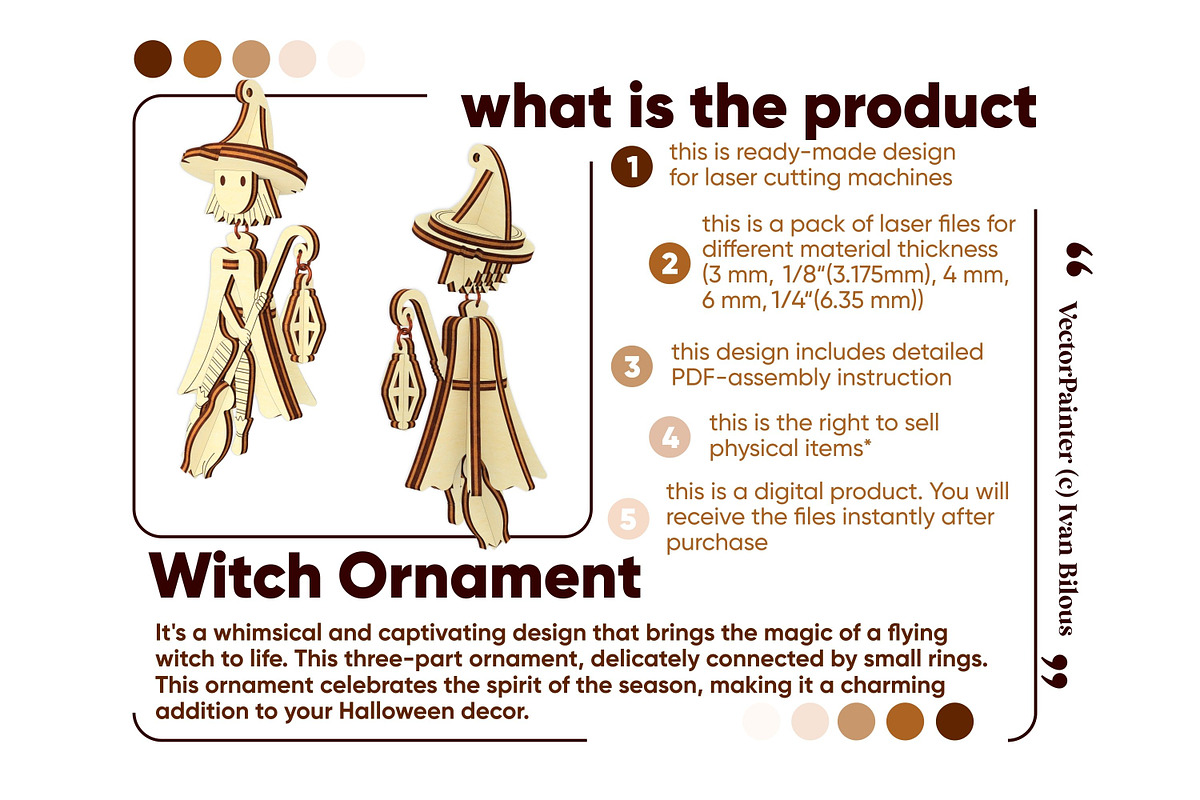 Halloween Witch Ornament - Laser Cut, an Object Graphic by VectorPainter (Photo 13 of 19)