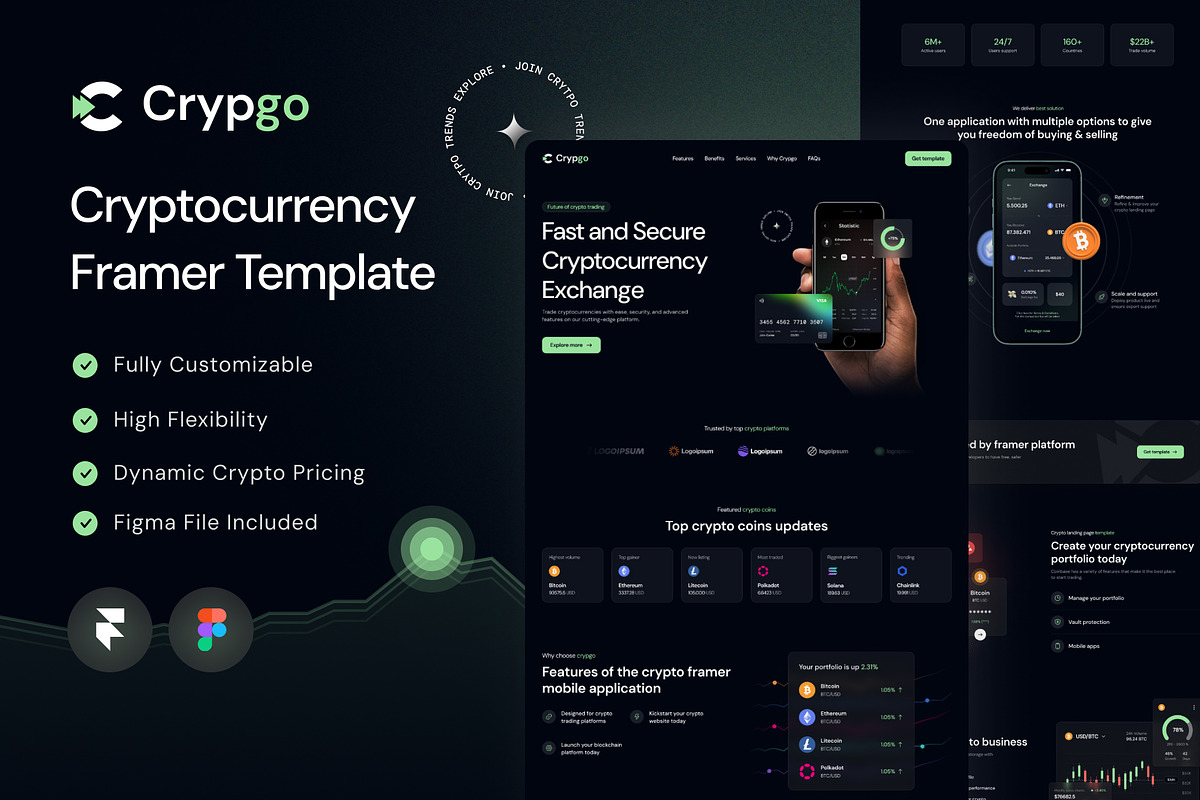 Crypgo Framer Landing Page Template, a Landing Page Template by WrapPixel (Photo 1 of 8)