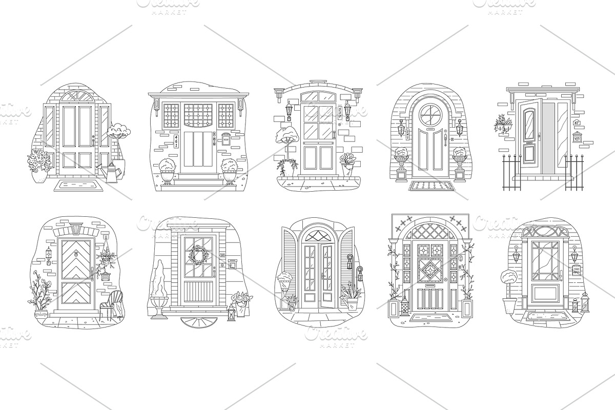House doors vector set, vintage, an Object Illustration by robuart