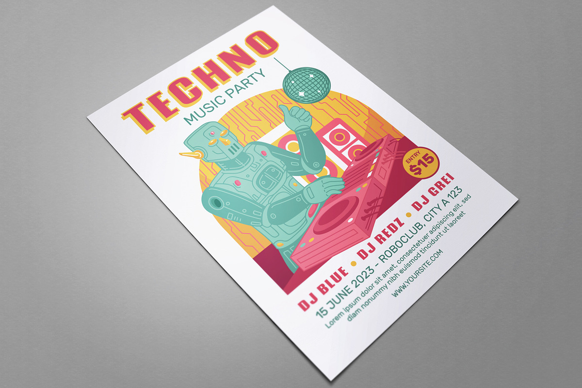 Techno Music Party Flyer, a Flyer Template by serapika (Photo 2 of 3)