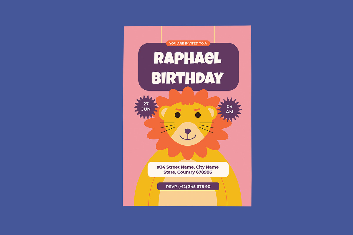 Lion Theme Kids Birthday Invitation, an Invitation Template by Neermana (Photo 4 of 4)