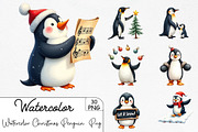 Watercolor Christmas Penguin Bundle, an Illustration by CrexoraLab (Thumbnail 1 of 5)