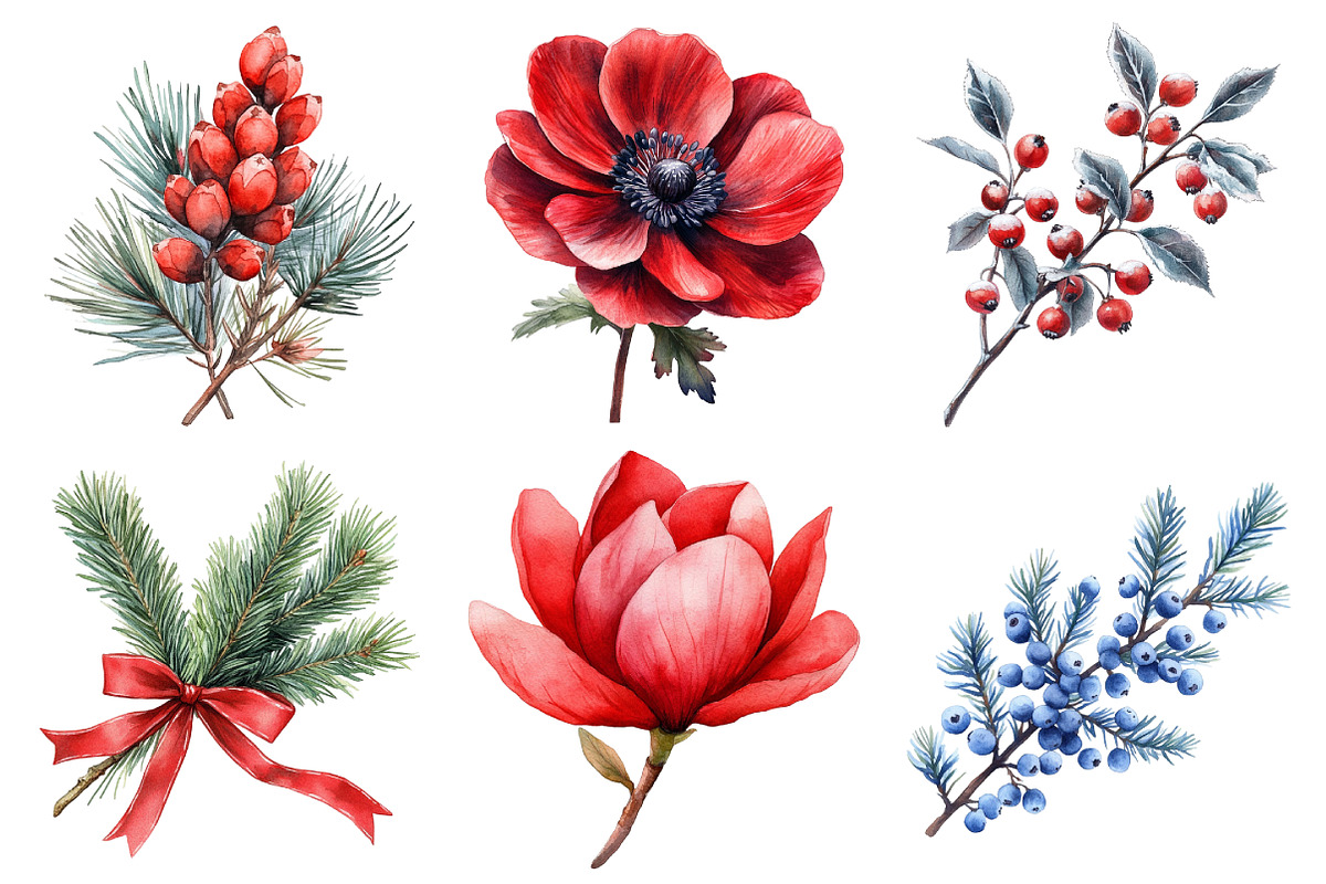 Festive Florals & Pinecones Clipart, an Illustration by Daily.Designs (Photo 2 of 5)