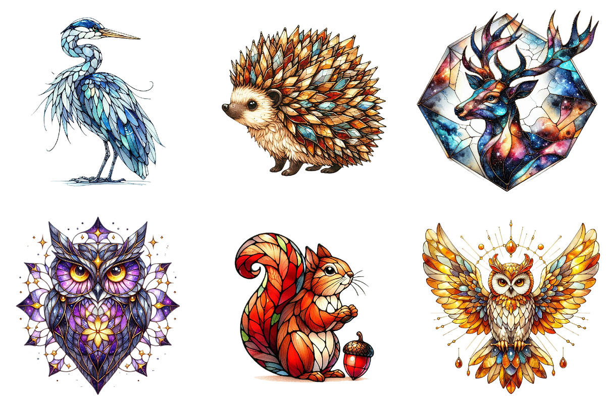 Stained Glass Forest Animals Clipart, a Seasonal Illustration by DreamArtGraphic (Photo 4 of 4)