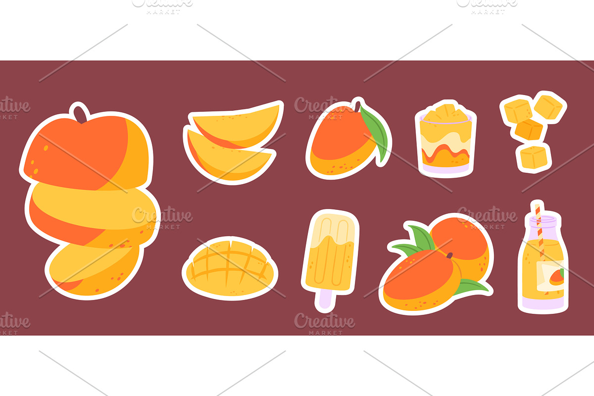 Mango sweets stickers. Juicy fruits, a Food Illustration by LadadikArt