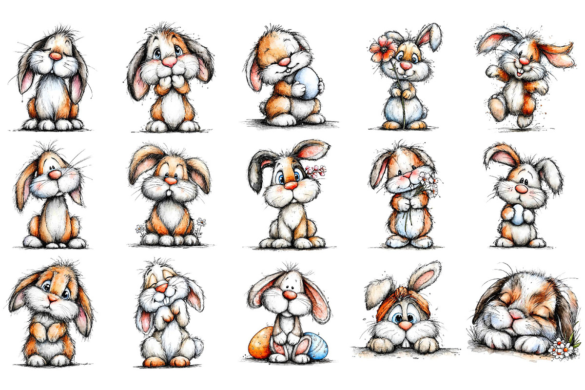 Watercolor Easter Bunny Clipart Bund, a Texture Illustration by DreamPrint404 (Photo 3 of 6)