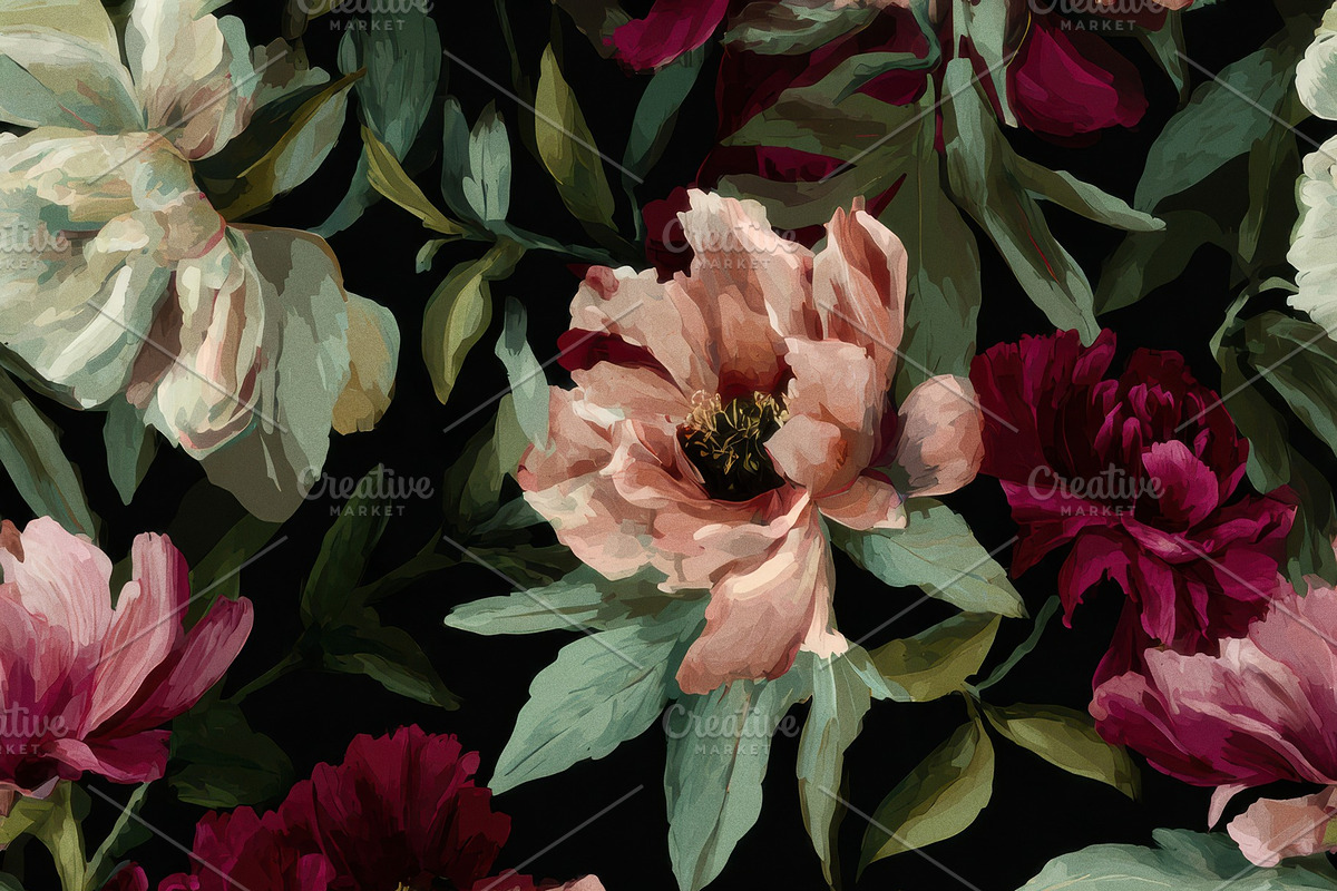 Peony Floral Seamless Pattern, a Pattern Graphic by Virgo Studio