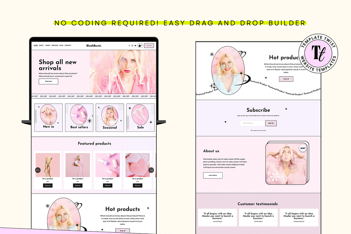 Blush Pink Pastel Website Template