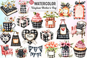 Black Gingham Mother's Day Clipart, an Illustration by Watercolor design (Thumbnail 1 of 5)