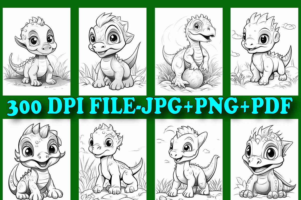 50 Cute Dinosaur Coloring Pages, an Animal Illustration by Design Station (Photo 2 of 4)